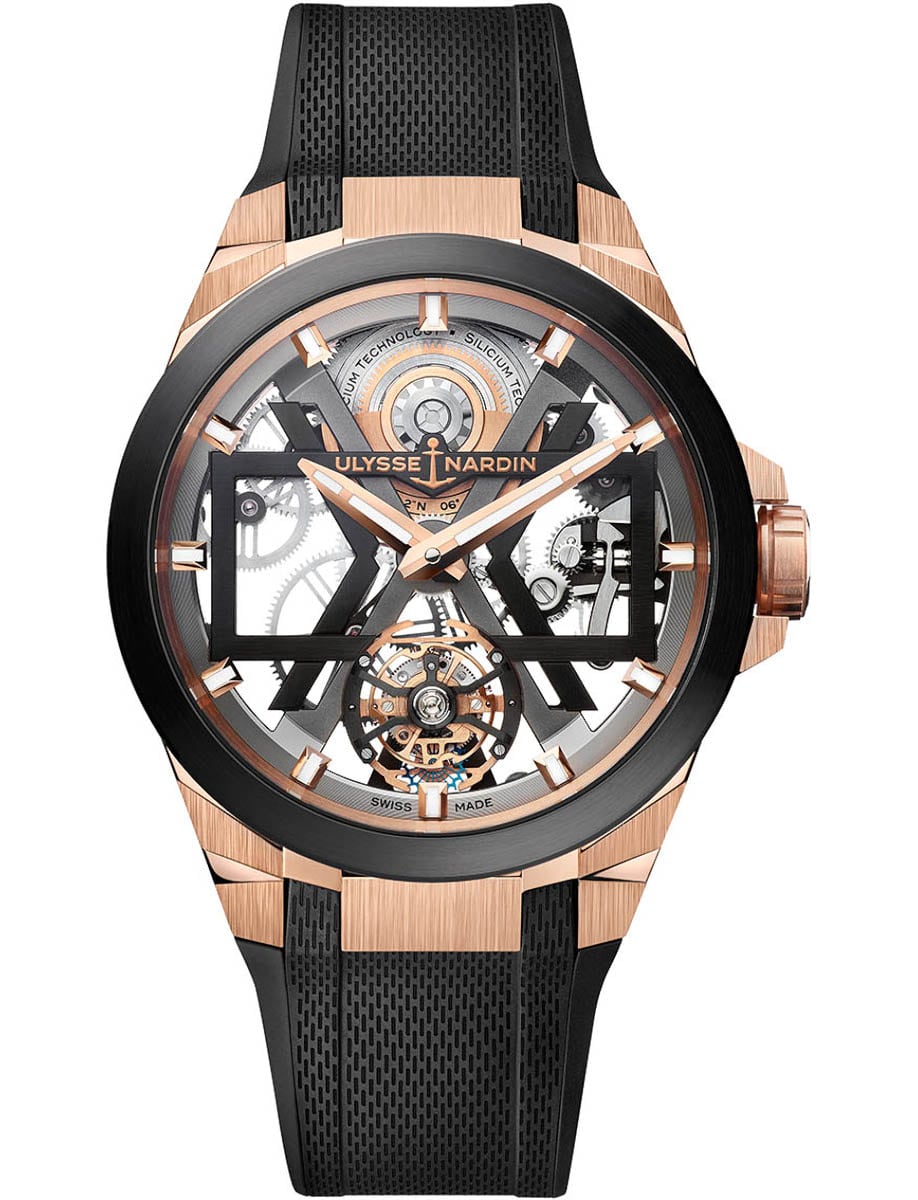 Blast Tourbillon 45mm in Rose Gold on Black Rubber Strap with Skeleton Dial