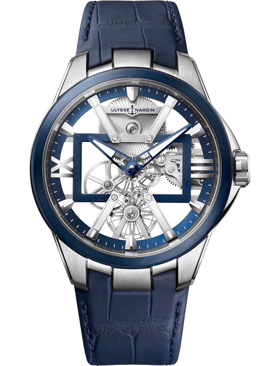 Blast Skeleton X 42mm in Titanium on Blue Alligator Leather Strap with Skeleton Dial