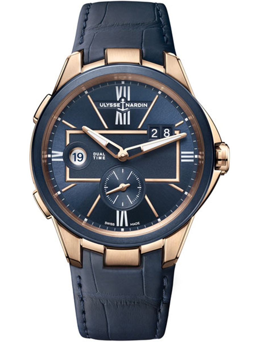 Blast Dual Time 42mm in Rose Gold on Blue Alligator Leather Strap with Blue Dial