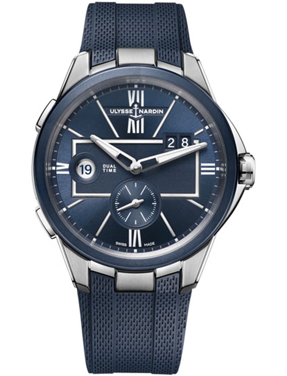 Blast Dual Time 42mm in Steel on Blue Rubber Strap with Blue Dial