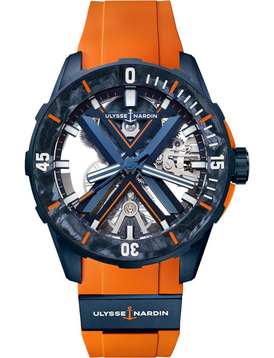 Diver X Skeleton 44mm in Blue PVD Titanium on Orange Rubber Strap with Skeleton Dial - L.E 175 pcs