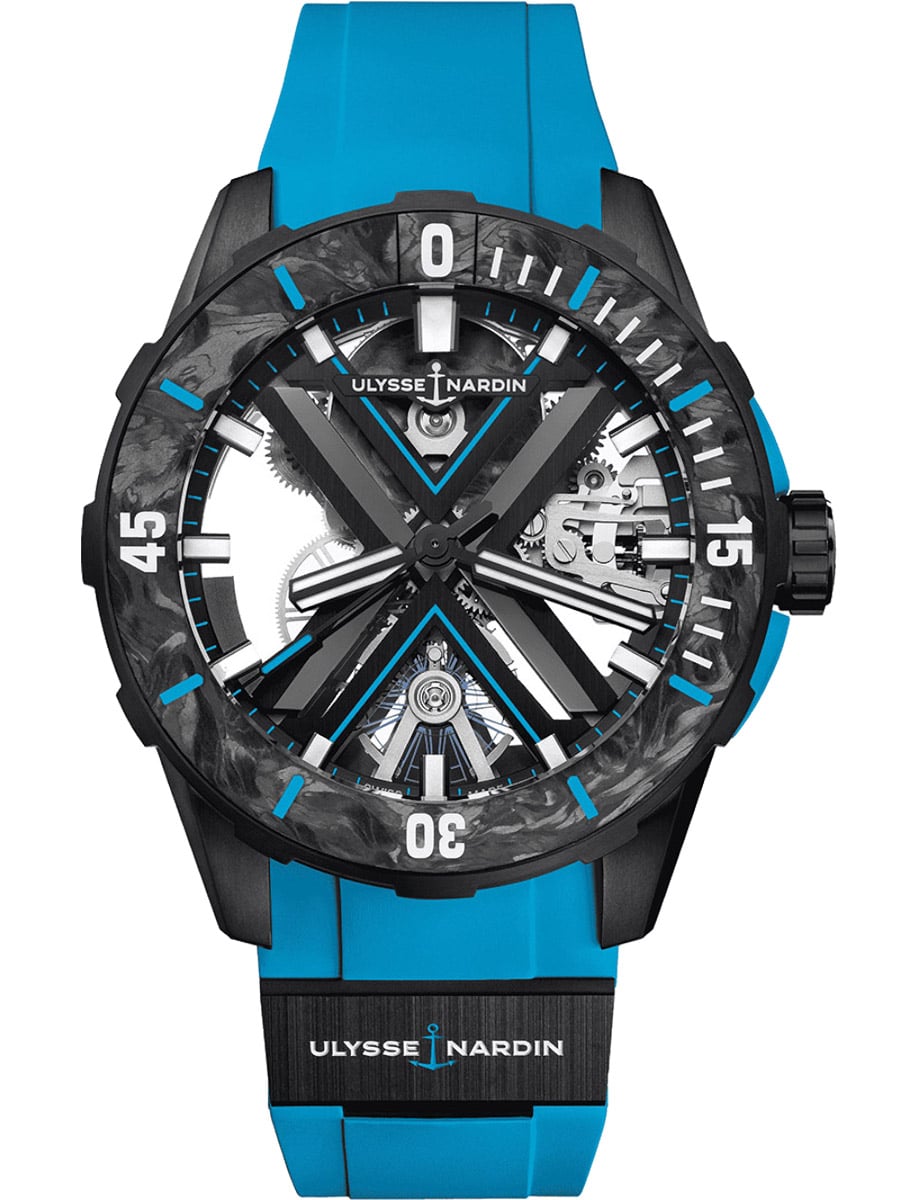 Diver X Skeleton Azure 44mm in Titanium on Azure Rubber Strap with Skeleton Dial