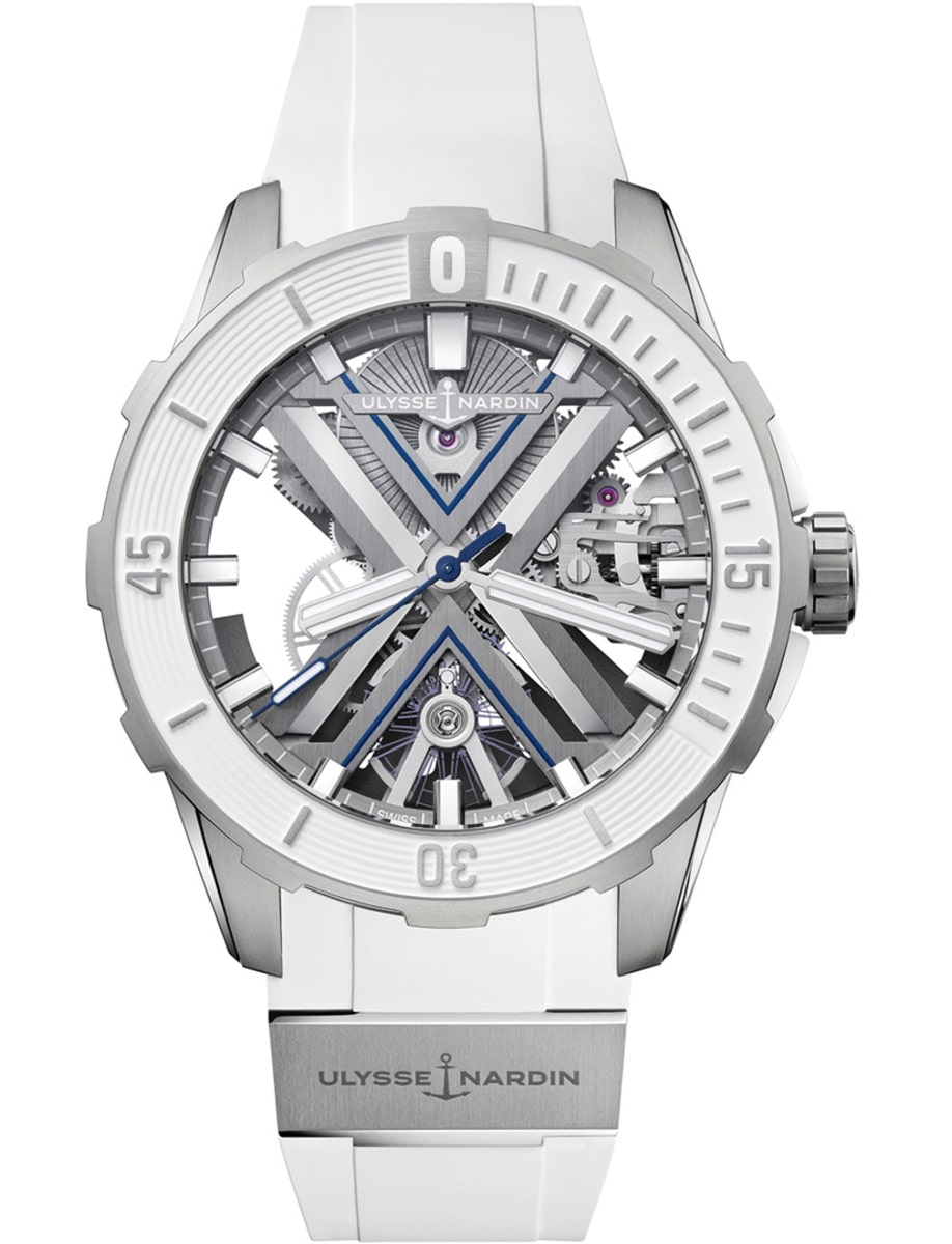Diver X Skeleton 44mm in Titanium on White Rubber Strap with Skeleton Dial