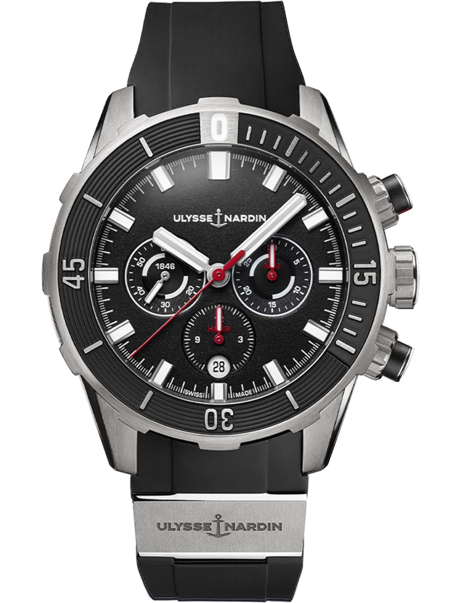 Diver Chronograph 44mm in Titanium on Black Rubber Strap with Black Dial