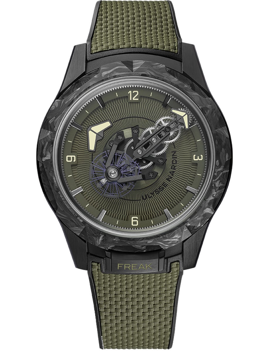 Freak ONE OPS 44mm in Black DLC Titanium on Green Rubber Strap with Green Dial