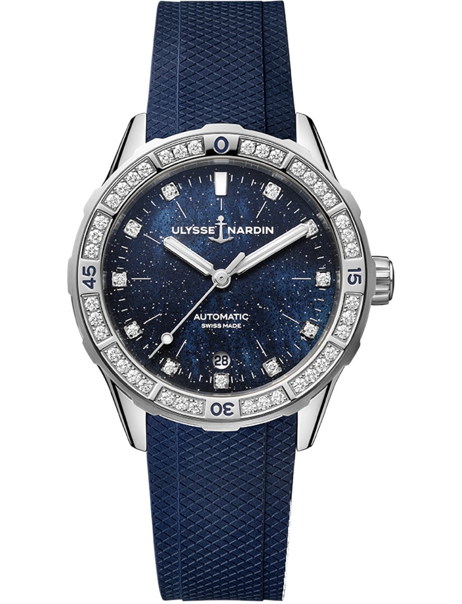 Diver Starry Night 39mm in Steel with Diamond Bezel on Blue Rubber Strap with Blue Diamond Dial