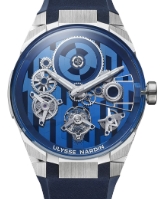 Blast Free Wheel Marquetry 45mm in White Gold on Blue Rubber Strap with Radiant Blue Dial - Limited Edition