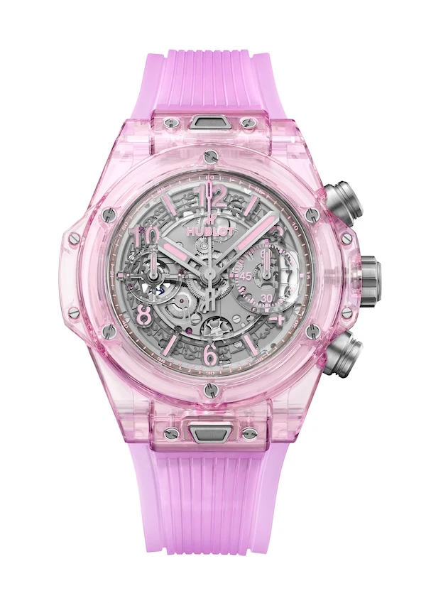 Big Bang Unico 42mm in Pink Sapphire on Pink Transparent Rubber Strap with Skeleton Dial
