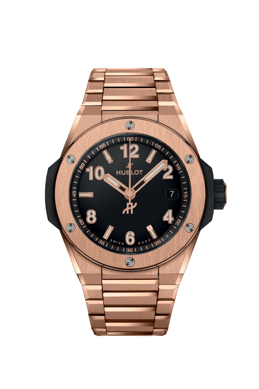 Big Bang Integrated Time Only 38mm in King Gold On King Gold Bracelet with Black Dial