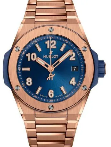 Big Bang Integrated Time Only 38mm in King Gold On King Gold Bracelet with Blue Dial