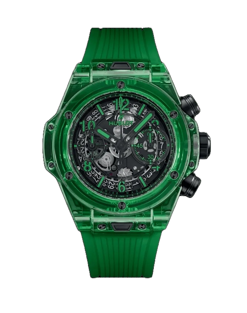 Big Bang Unico 42mm in Green Saxem On Transparent Green Rubber Strap with Skeleton Dial