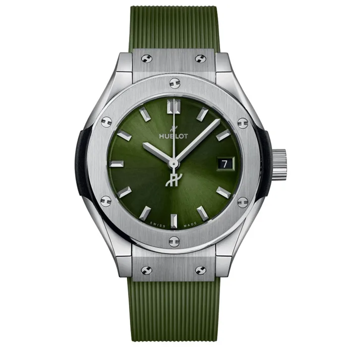 Classic Fusion 29mm in Titanium On Green Rubber Strap with Green Dial