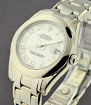 Masterpiece 34mm in White Gold with Smooth Bezel on Pearlmaster Bracelet with White Roman Dial