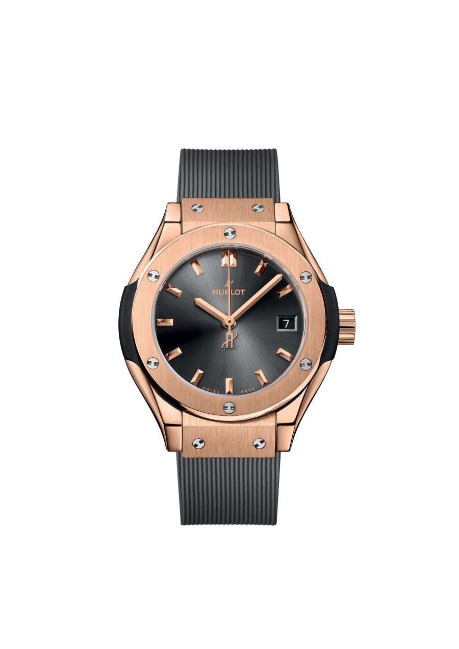Classic Fusion 29mm in Red Gold On Grey Rubber Strap with Grey Dial