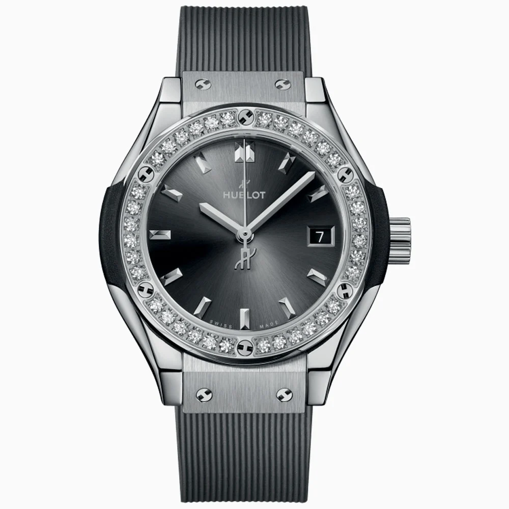 Classic Fusion 29mm in Titanium with Diamond Bezel On Grey Rubber Strap with Grey Dial