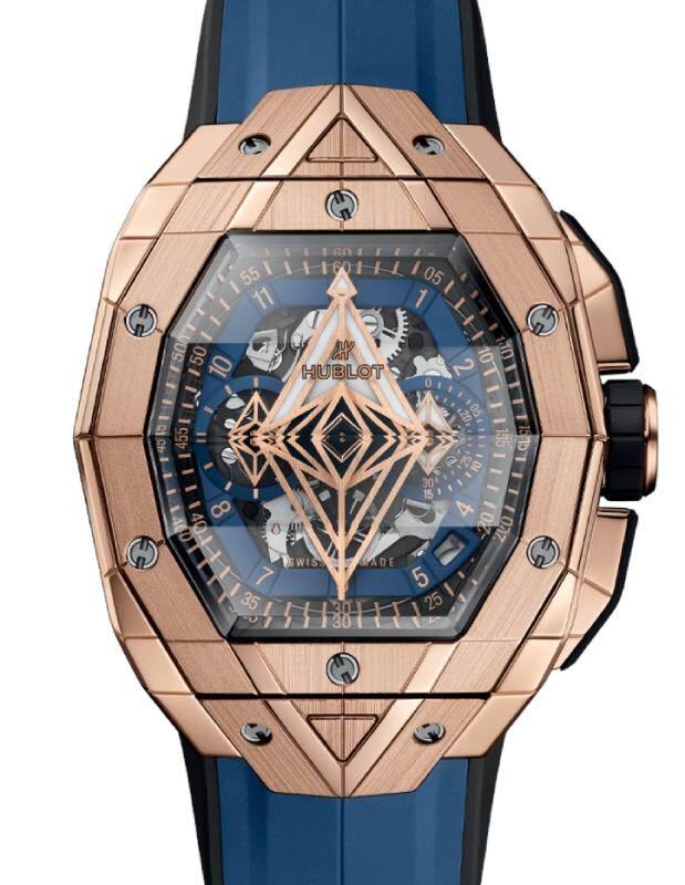 Spirit of Big Bang Sang Bleu in Rose Gold on Blue Rubber Strap with Sapphire Dial