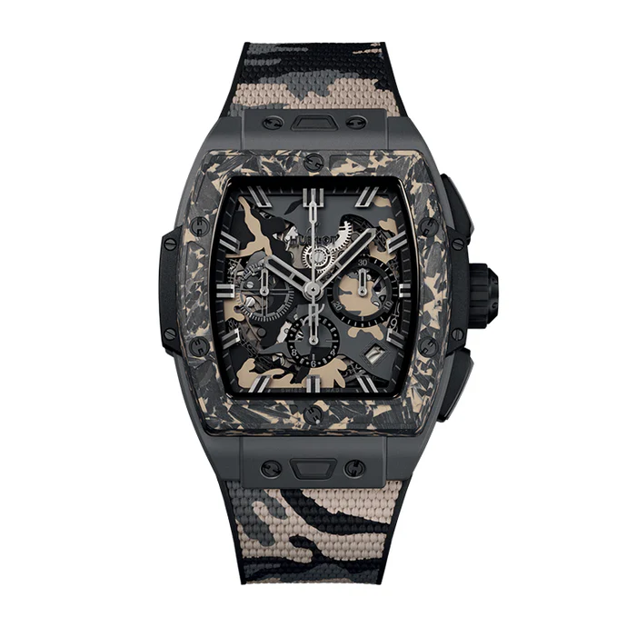 Spirit of Big Bang Sang Bleu 42mm in Black Ceramic on Camouflage Rubber Strap with Sapphire Dial