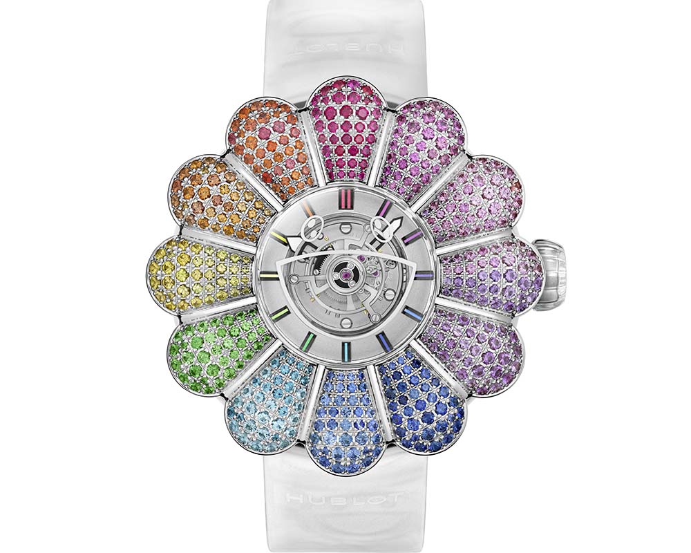 MP-15 Takashi Murakami Tourbillon in Sapphire Crystal with Rainbow Diamonds on Transparent  Rubber Strap with Transparent Dial
