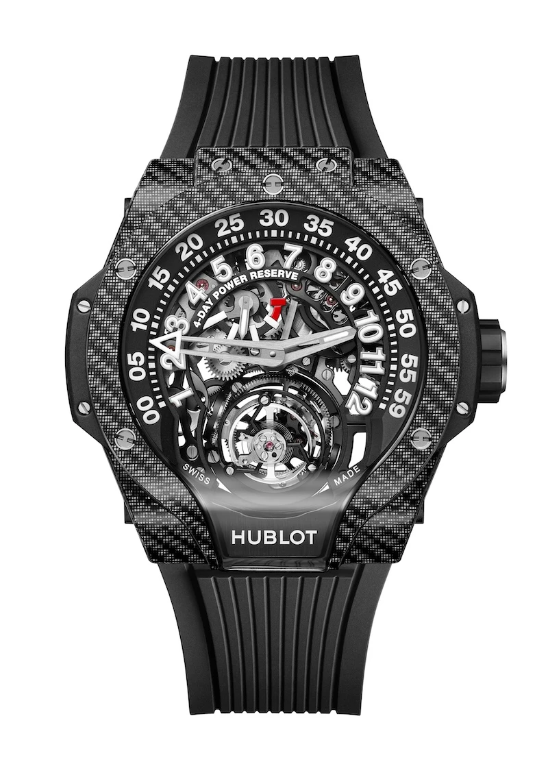 MP-13 Tourbillon Bi-Axis Retrograde 44mm in Carbon Fiber and Black Texalium on Black Rubber Strap with Matte Black Dial