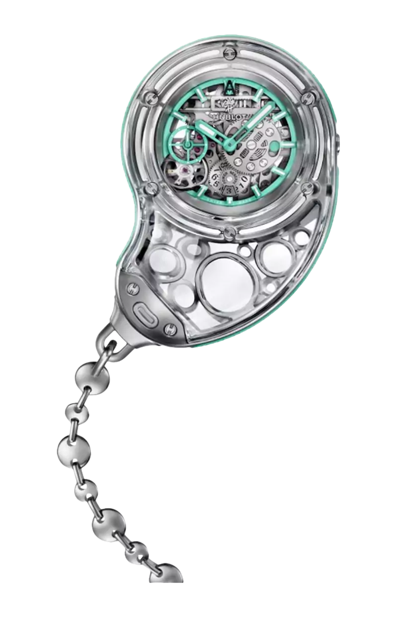 Masterpiece Arsham Droplet in Titanium with Green Arshm Rubber Bumpers on Titanium Chain with Arsham Green Dial - Limited to only 10pcs