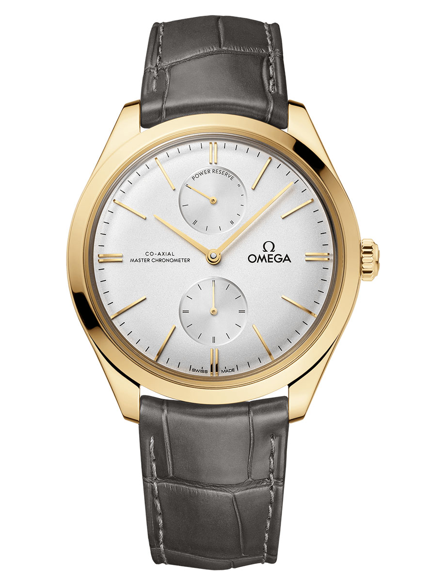 Deville Tresor Small Seconds 40mm in Yellow Gold On Grey Crocodile Leather Strap with Silver Dial