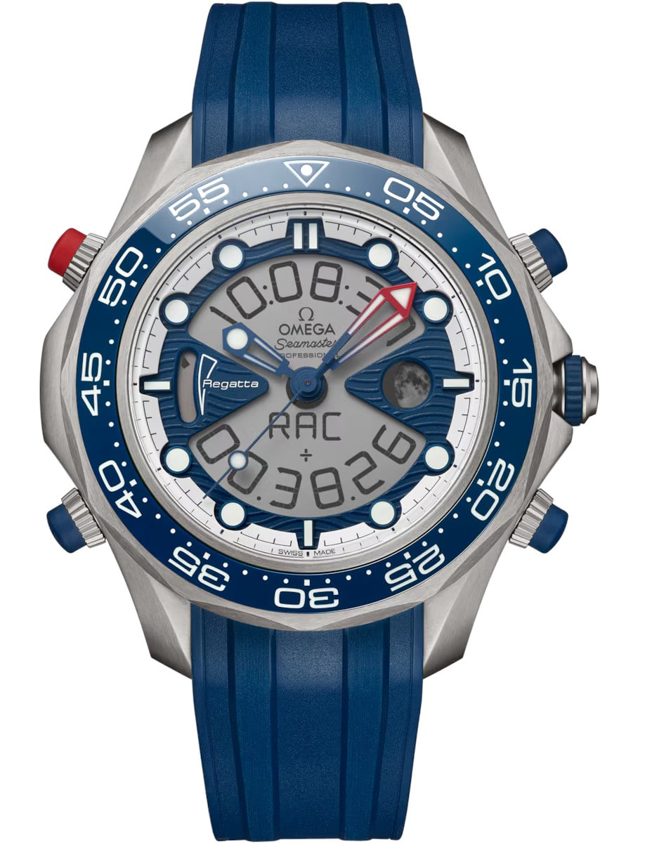 Seamaster Regatta Quartz in Titanium with Blue Ceramic Bezel On Blue Rubber Strap with Digital Dial