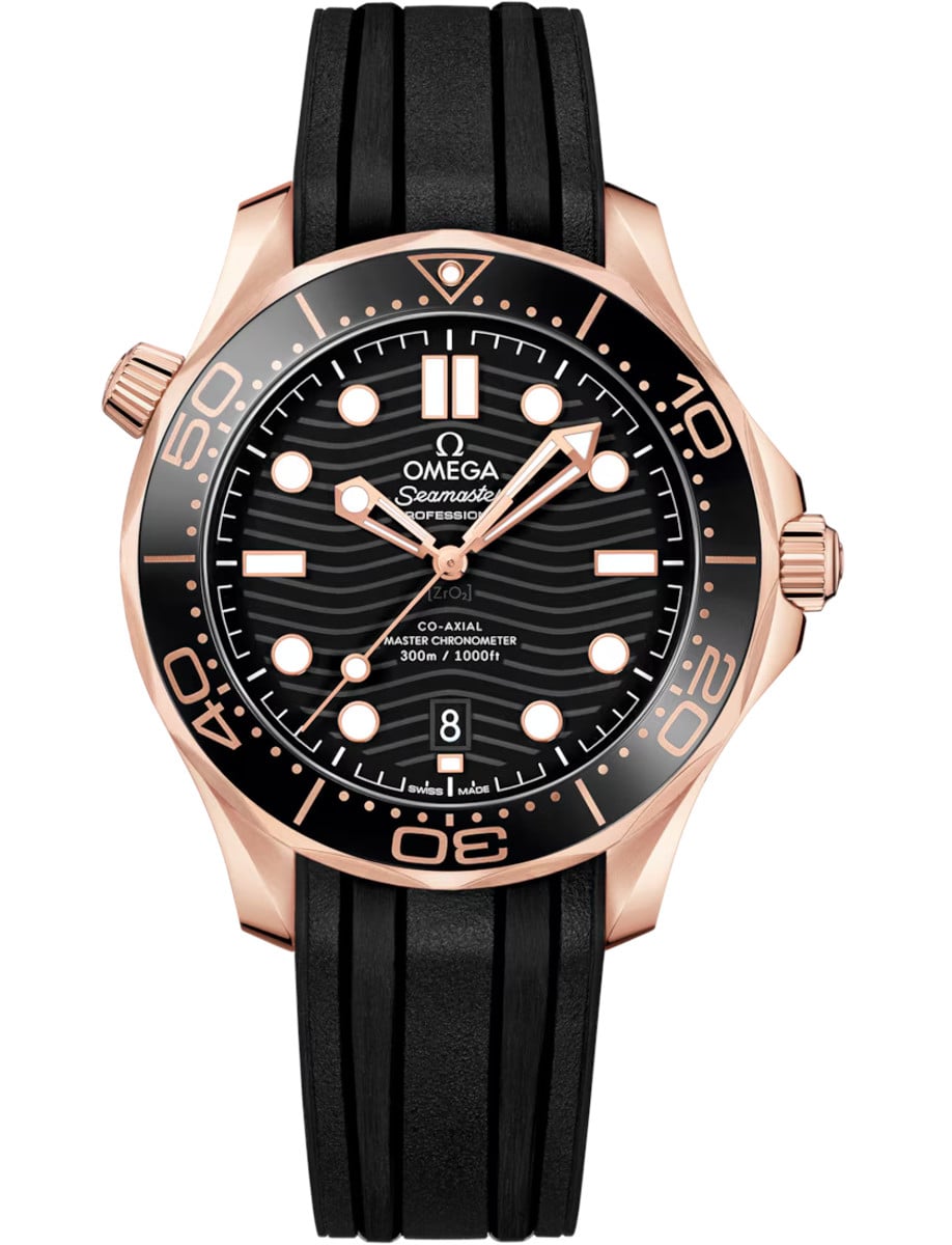 Seamaster Diver 300M 42mm in Sedna Gold on Black Rubber Strap with Black Dial