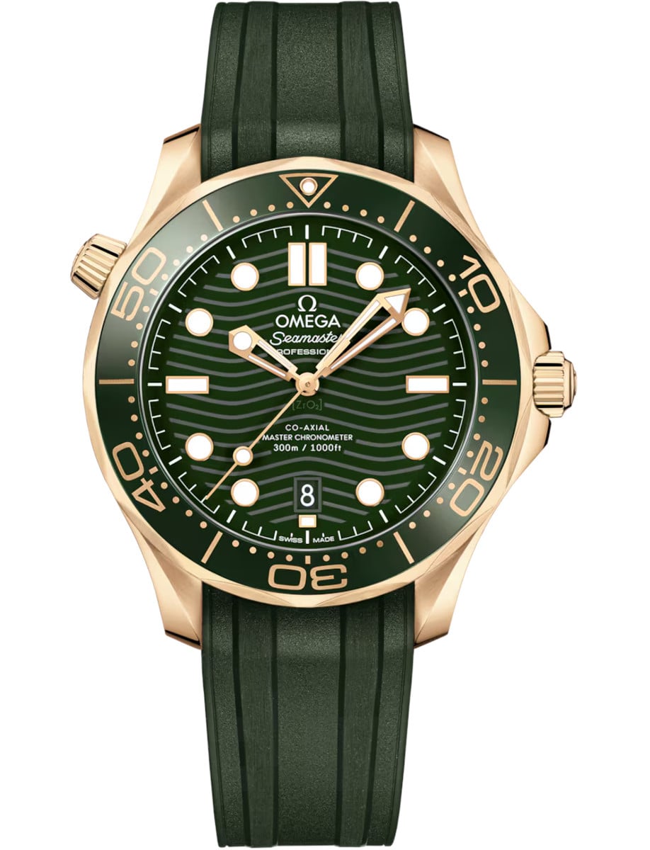 Seamaster Diver 300M 42mm in Moonshine Gold on Green Rubber Strap with Green Dial