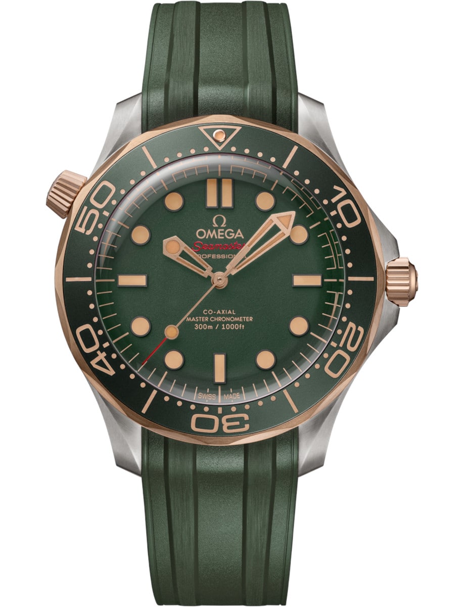 Seamaster Diver 300M in Titanium with Bronze Bezel On Green Rubber Strap with Green Dial