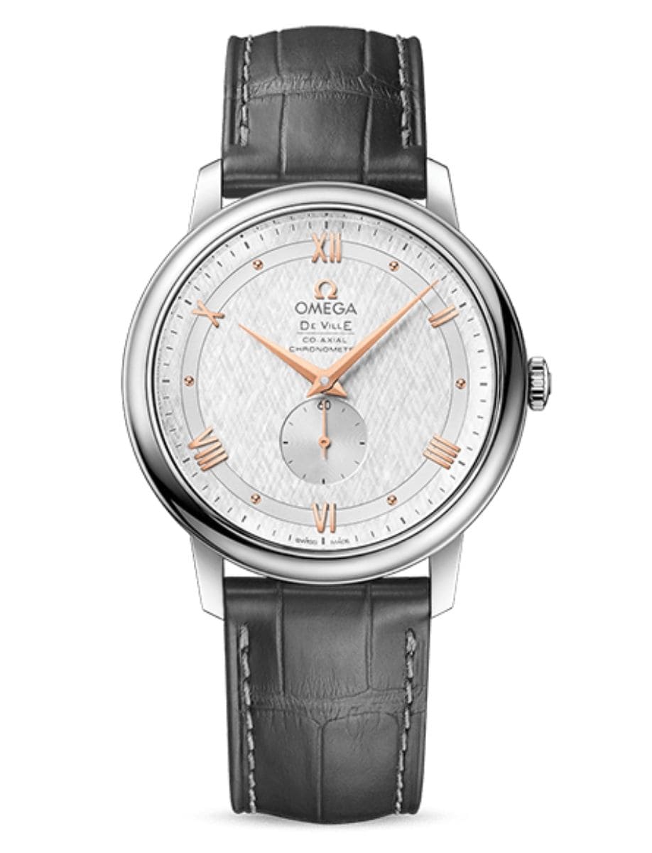 De Ville Co-Axial Small Seconds 39mm in Steel on Grey Leather Strap with Silver Dial