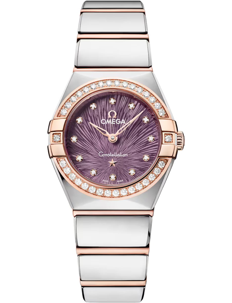 Constellation 25mm in Steel with Rose Gold Diamond Bezel on Steel and Rose Gold Bracelet with Purple Dial