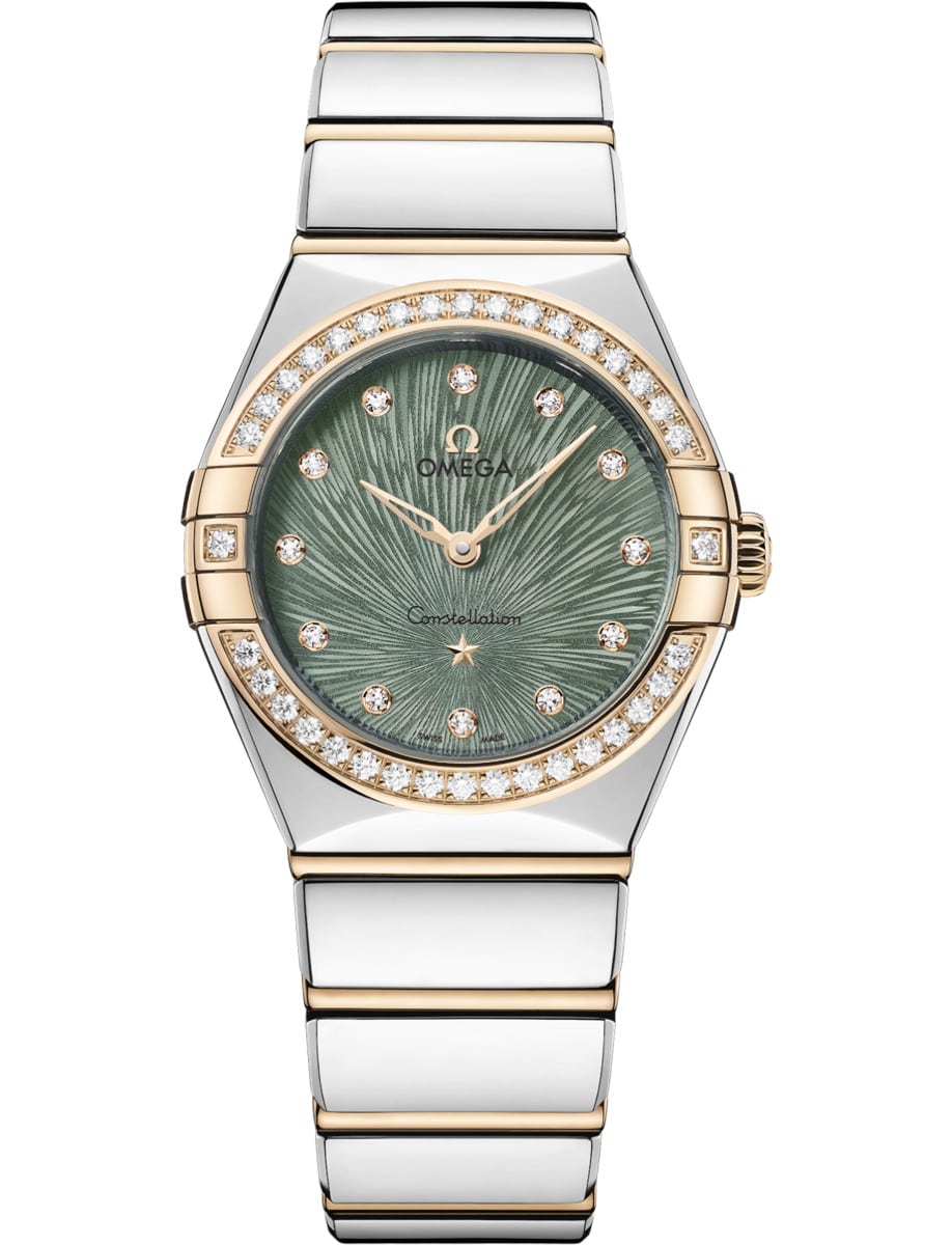 Constellation 25mm in Steel with Moonshine Gold Diamond Bezel on Steel and Moonshine Gold Bracelet with Green Dial