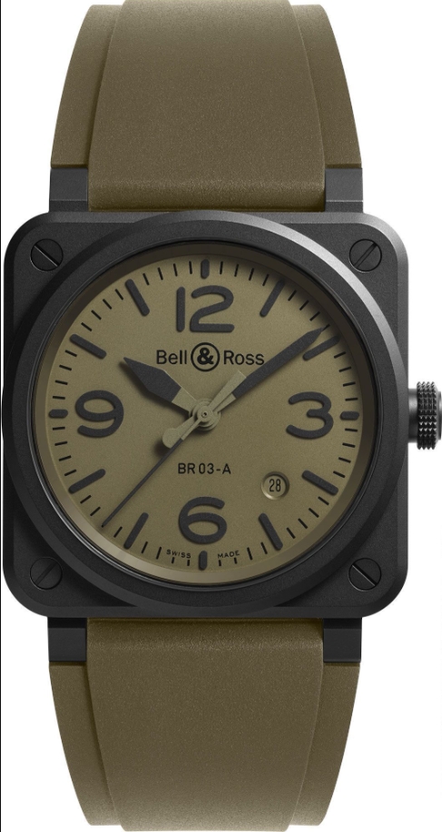 BR-03 Military 41mm in Black Ceramic on Khaki Rubber Strap with Khaki Dial