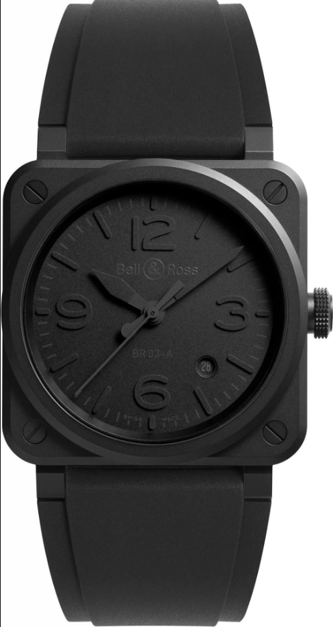 BR-03 Phantom 41mm in Black Ceramic on Black Rubber Strap with Black Dial