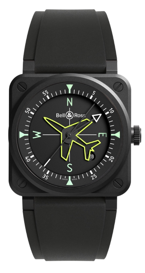 BR-03 Gyrocompass 41mm in Black Ceramic on Black Rubber Strap with Black Dial - Limited Edition 999