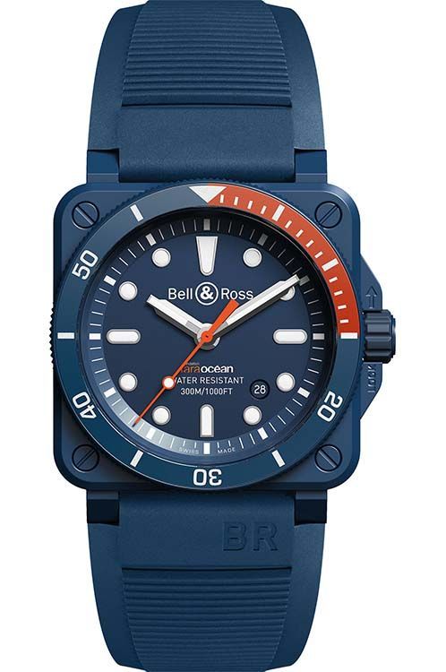 BR-03 Diver Tara 42mm in Blue Ceramic - Limited Edition 999 on Blue Rubber Strap with Blue Dial