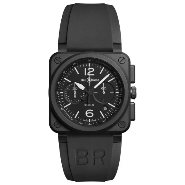 BR-03 Chrono 42mm in Black Ceramic on Black Rubber Strap with Black Dial