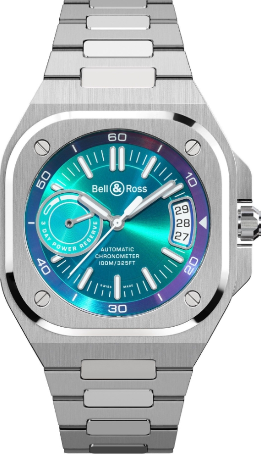 BR-X5 Iridescent 41mm in Steel on Steel Bracelet with Iridescent Green to Purple Dial
