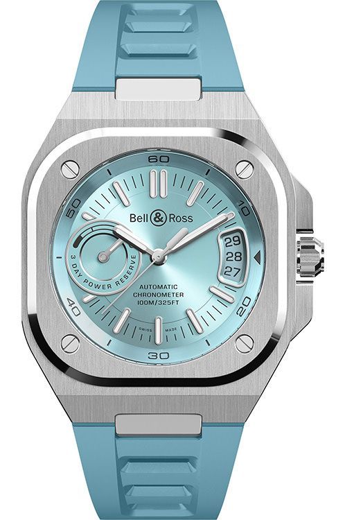 BR-X5 41mm in Steel on Ice Blue Rubber Strap with Ice Blue Dial