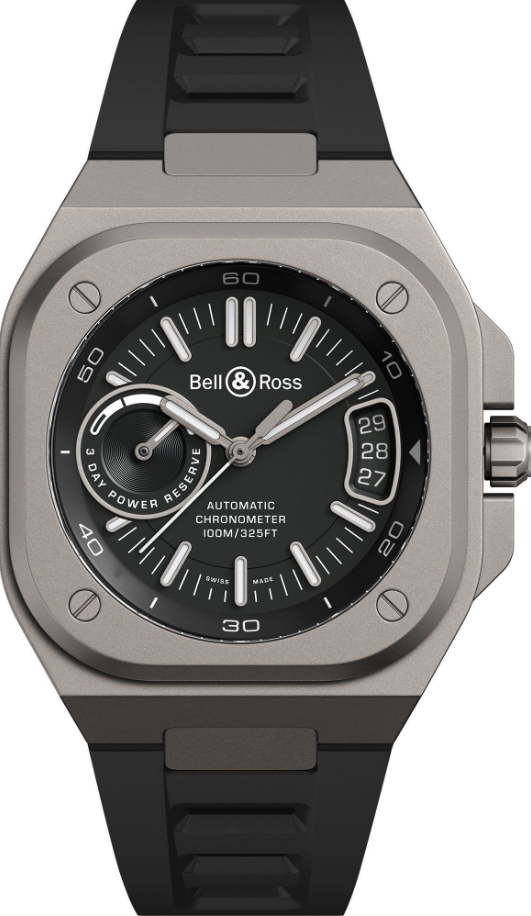 BR-X5 41mm in Titanium on Black Rubber Strap with Black Dial