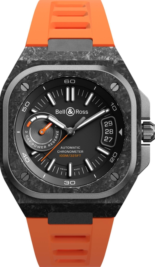 BR-X5 41mm in Carbon Fibre - Limited Edition of 500 Pieces on Orange Rubber Strap with Black Dial