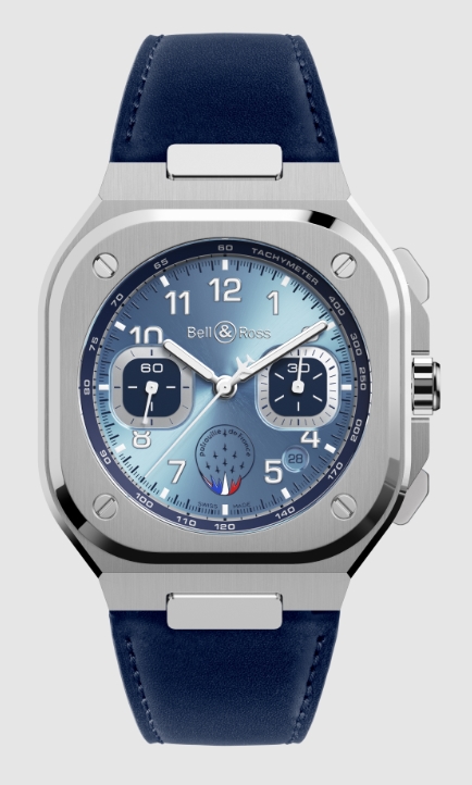 BR-05 Chrono Patrouille de France 42mm in Steel on Strap with Sunny Blue Dial - Limited Edition of 500 Pieces