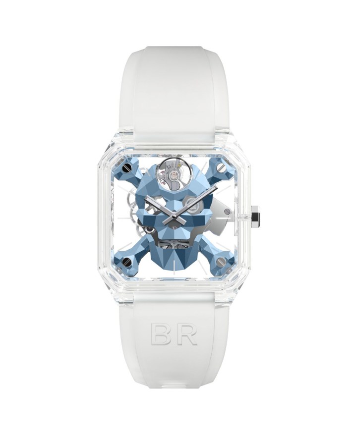 BR-01 Cyber Skull in Sapphire - Limited Edition of 25 Pieces on White Rubber Strap with Skeleton Skull Dial