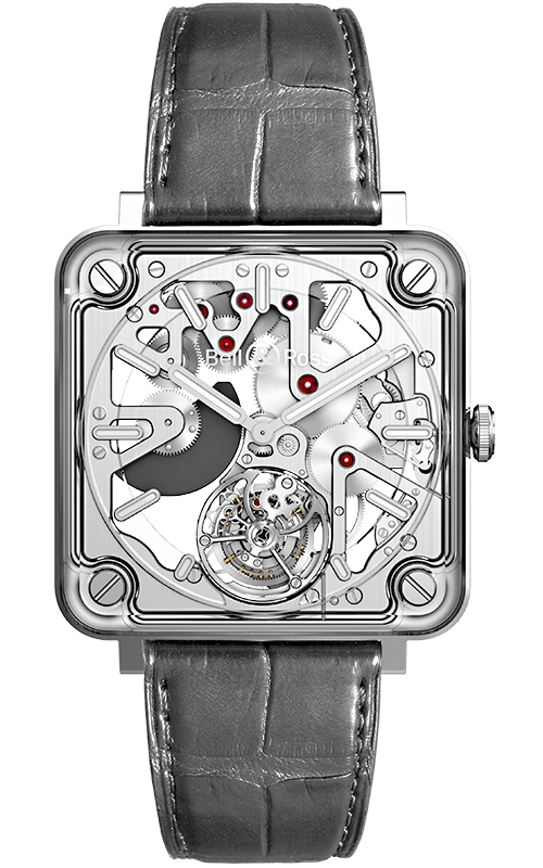 BR-X2 Tourbillon Micro Rotor 42.5mm in Steel -  Limited Edition of 50 Pieces on Grey Alligator Leather Strap with Skeleton Dial