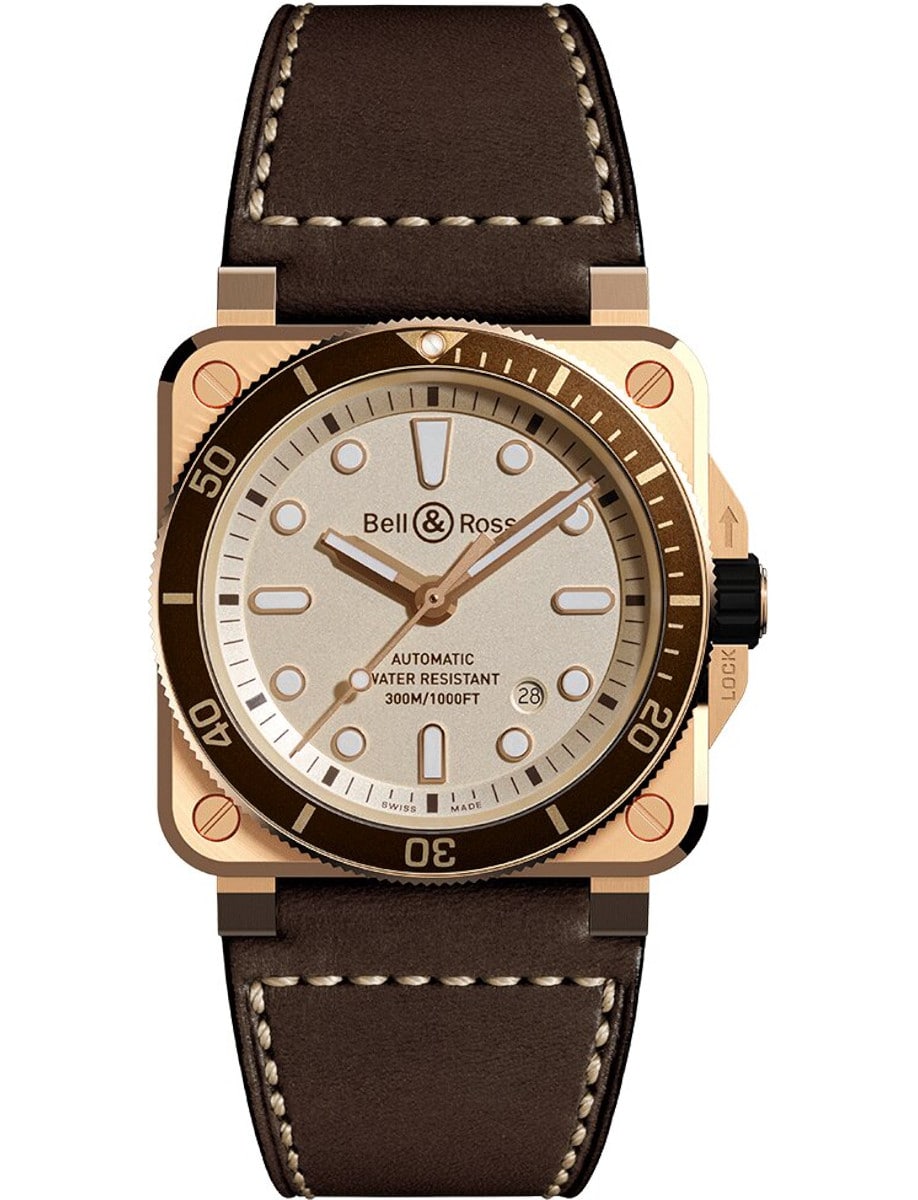 BR03-92 Diver 42mm in Bronze Limited Edition 999 Pcs on Brown Calfskin Leather Strap with Silver Dial