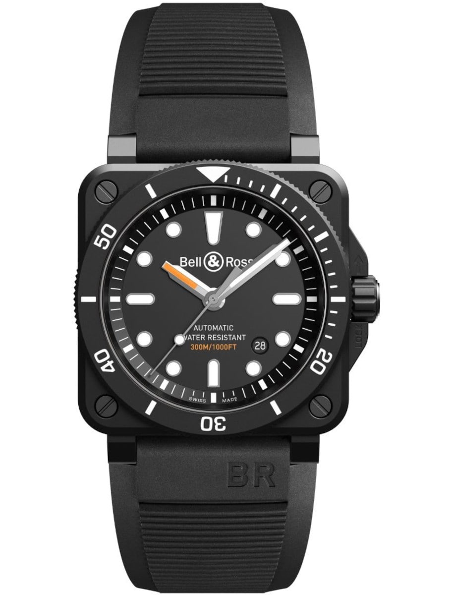 BR03-92 Diver 42mm in Black Ceramic on Black Rubber Strap with Black Dial