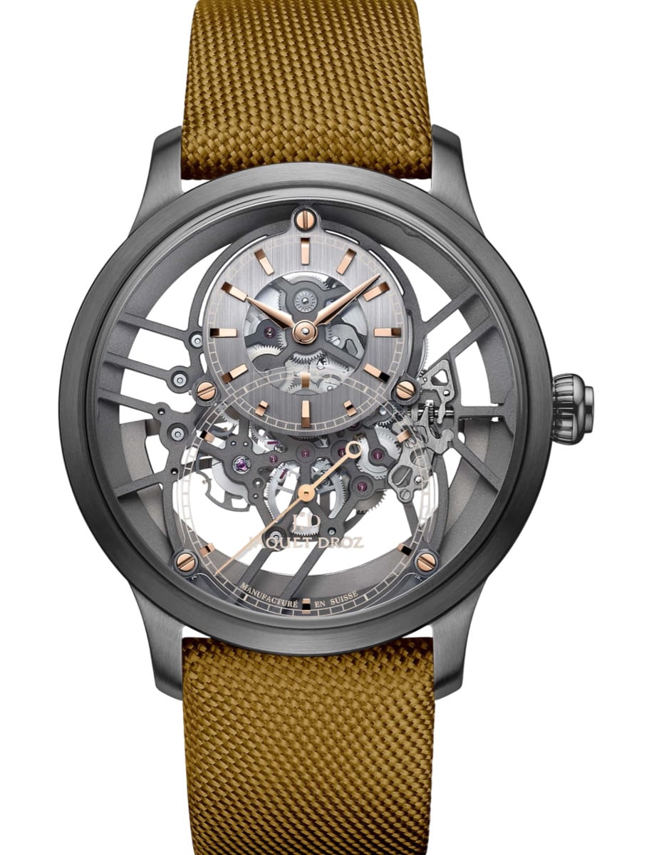 Grande Seconde Skelet One in Black Ceramic On Gray Fabric Strap with Skeleton Dial