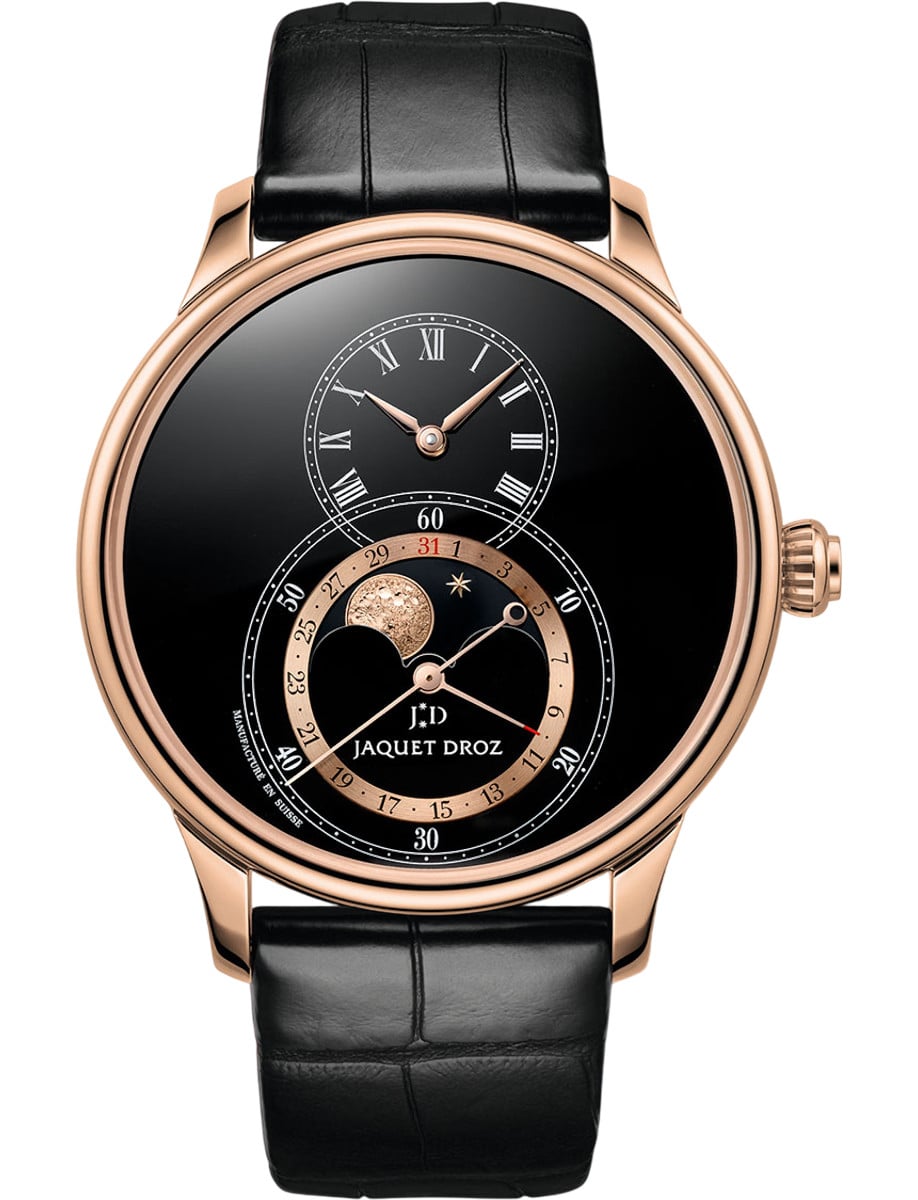 Grande Seconde Moon 43mm in Rose Gold on Black Alligator Leather Strap with Black Dial