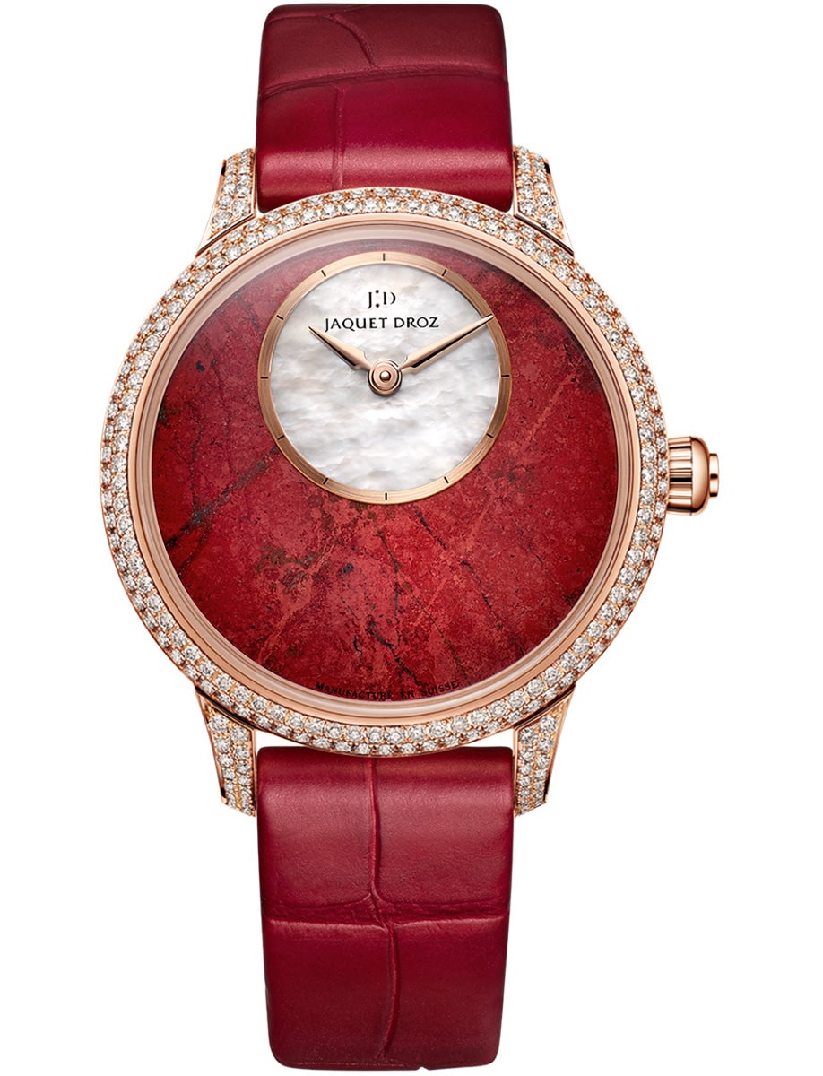 Petite Heure Minute Cuprite Automatic 35mm in Rose Gold with Diamond Bezel On Red Alligator Leather Strap with Red & MOP Dial