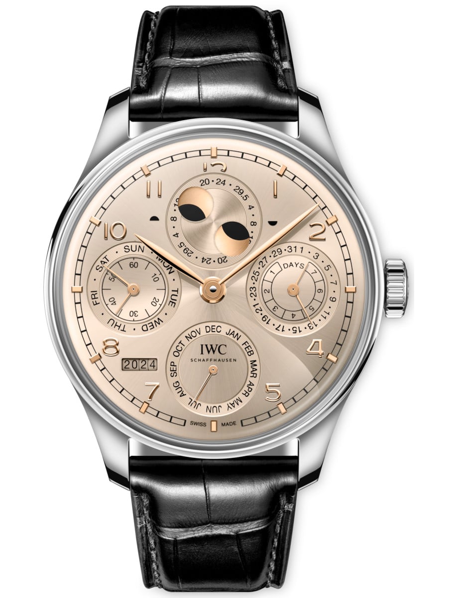 Portugieser Perpetual Calendar 44mm in Armor Gold on Black Alligator Leather Strap with Dune Dial
